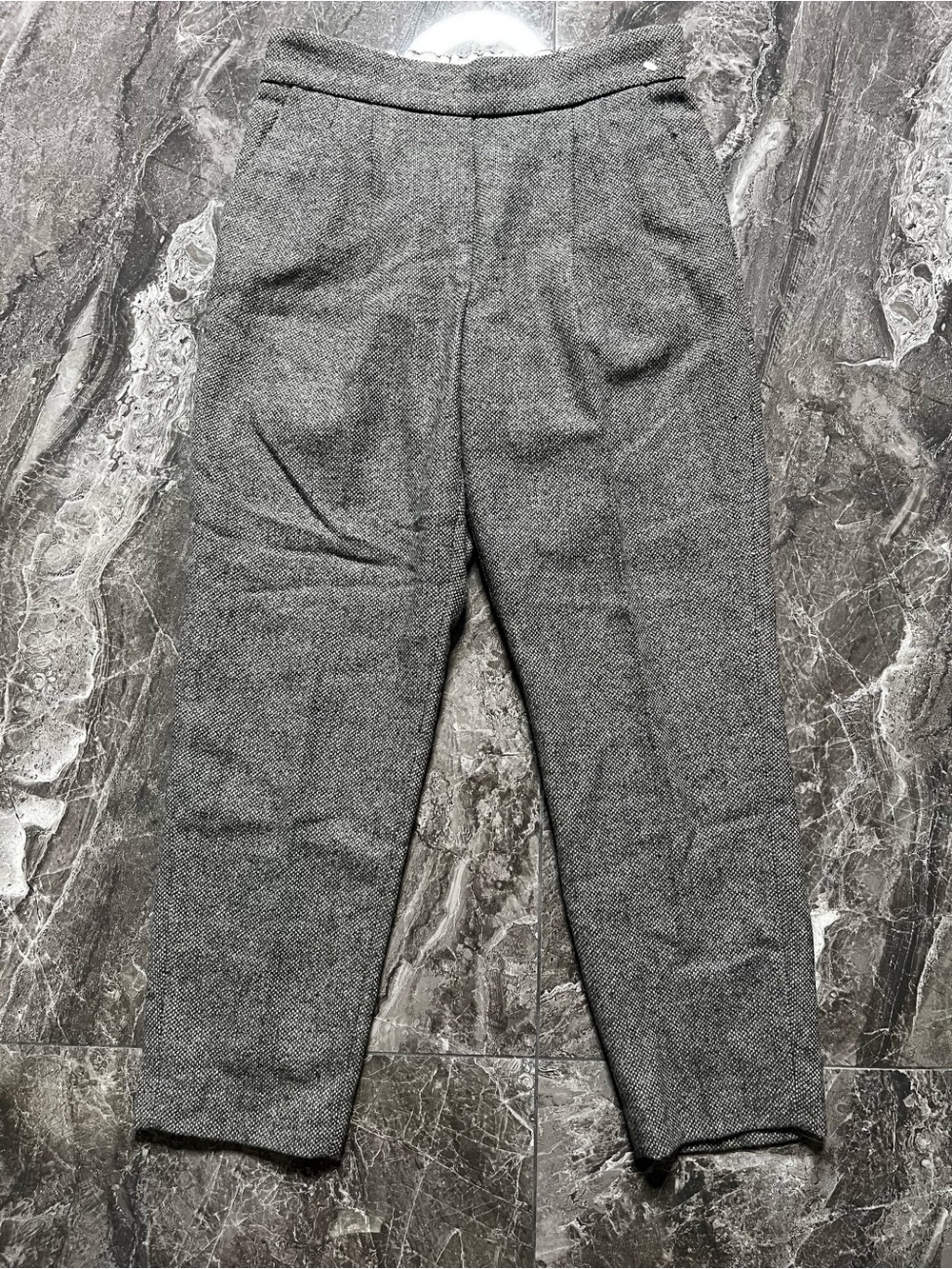 Aritzia Babaton Cohen Trousers Wool Silk Blend Herringbone Pants Grey Tweed 2
